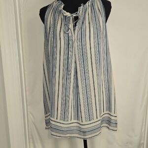 Max Studio Navy and Cream Striped Blouse
